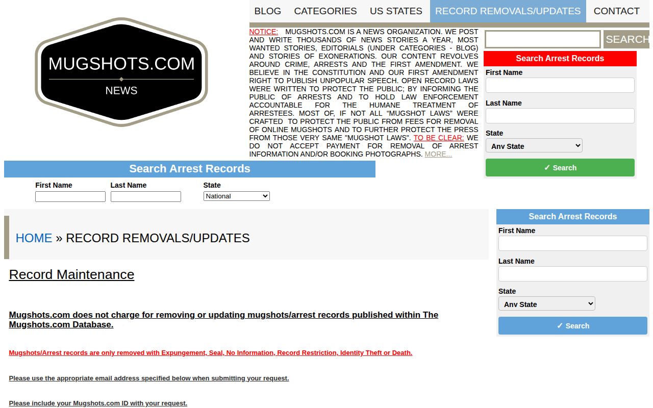 Mugshots.com Bingham County third-party record-maintenance policy