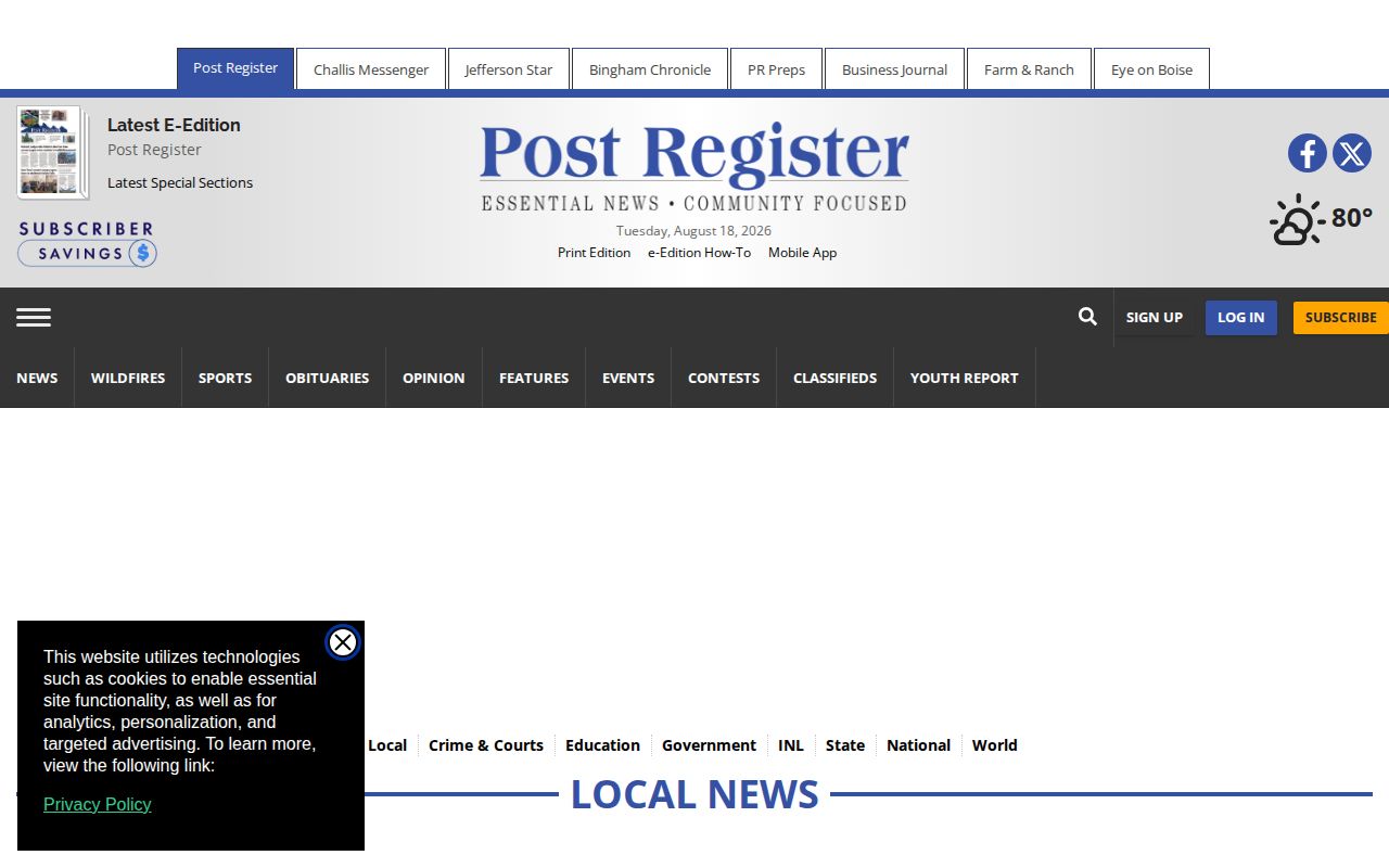 Post Register local news route for Bingham County arrest coverage